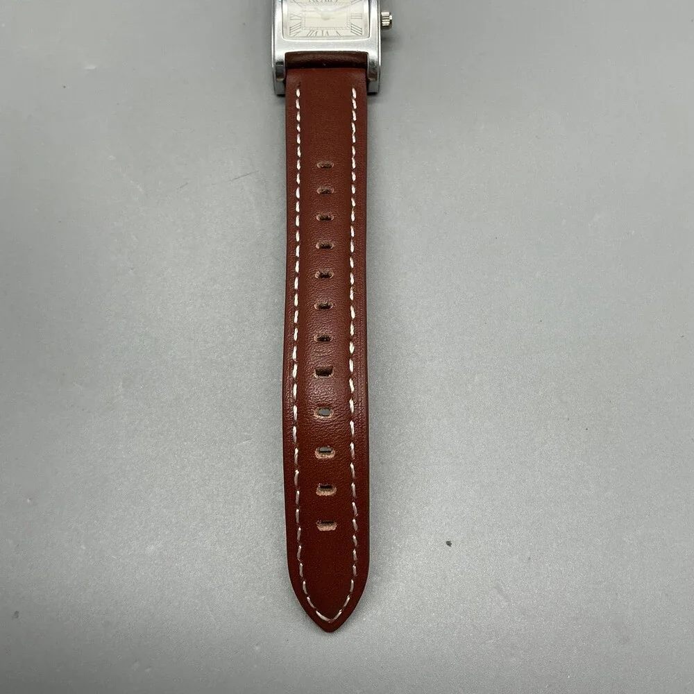 Avalon Dual Time Womens Watch 23mm Silver Dial Brown Leather Strap New Battery